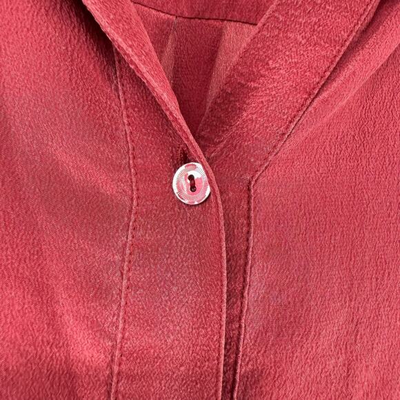 Eileen Fisher Top Silk Long Sleeve Button Up XS Burgundy Red Collared Relaxed - Picture 7 of 11